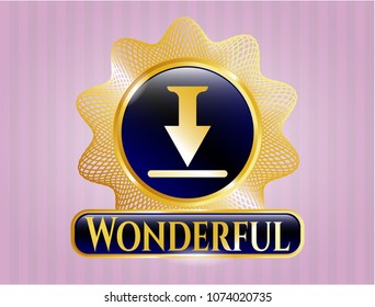  Golden emblem or badge with download icon and Wonderful text inside