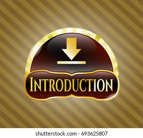  Golden Emblem Or Badge With Download Icon And Introduction Text Inside