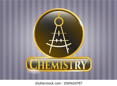   Golden emblem or badge with drawing compass icon and Chemistry text inside