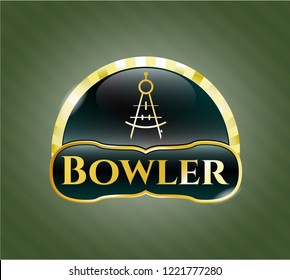  Golden emblem or badge with drawing compass icon and Bowler text inside