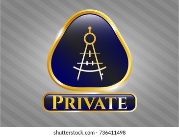  Golden emblem or badge with drawing compass icon and Private text inside