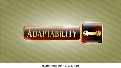  Golden emblem or badge with dumbbell icon and Adaptability text inside