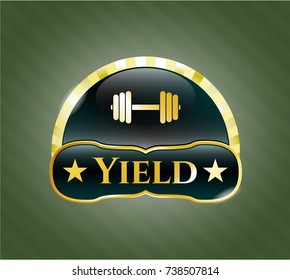  Golden emblem or badge with dumbbell icon and Yield text inside