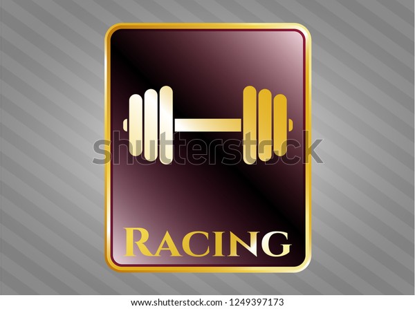 Golden emblem or badge with dumbbell icon and\
Racing text inside
