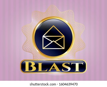  Golden emblem or badge with envelope icon and Blast text inside