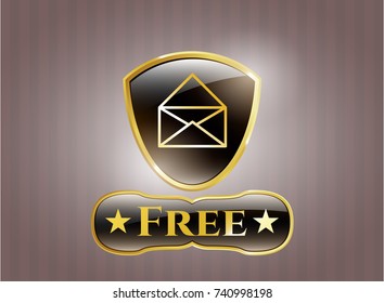  Golden emblem or badge with envelope icon and Free text inside