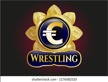  Golden emblem or badge with euro icon and Wrestling text inside