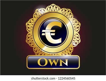  Golden emblem or badge with euro icon and Own text inside