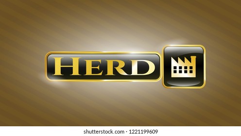  Golden emblem or badge with factory icon and Herd text inside
