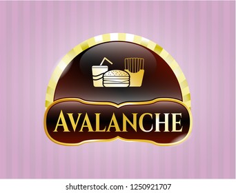  Golden emblem or badge with fast food icon and Avalanche text inside