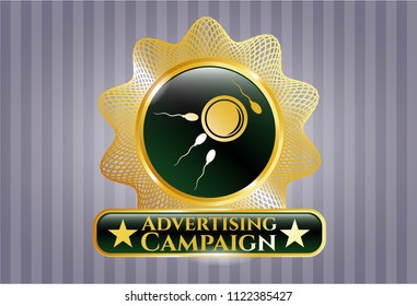  Golden emblem or badge with fertilization icon and Advertising Campaign text inside