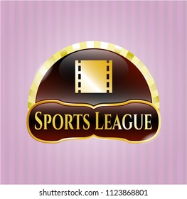  Golden emblem or badge with film icon and Sports League text inside