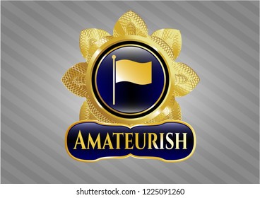  Golden emblem or badge with flag icon and Amateurish text inside