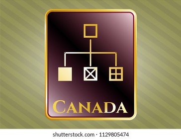  Golden emblem or badge with flowchart icon and Canada text inside
