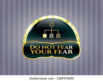  Golden emblem or badge with flowchart icon and Do not fear your fear text inside