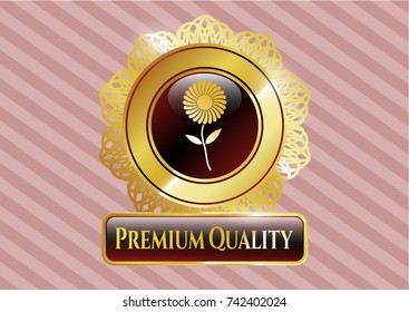  Golden emblem or badge with flower icon and Premium Quality text inside