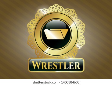 Golden emblem or badge with folder icon and Wrestler text inside