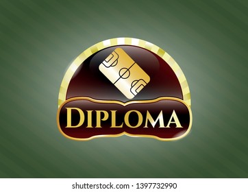  Golden emblem or badge with football field icon and Diploma text inside