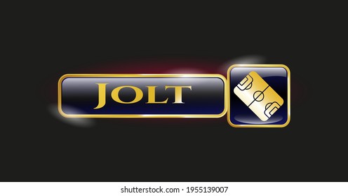 Golden emblem or badge with football field icon and Jolt text inside