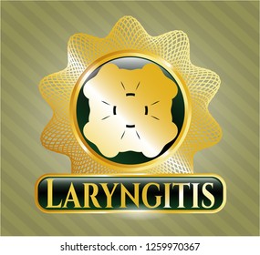  Golden emblem or badge with four leaf clover icon and Laryngitis text inside