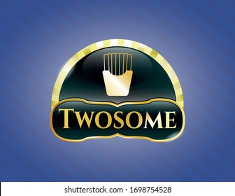  Golden emblem or badge with fries icon and Twosome text inside