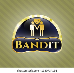  Golden emblem or badge with gay men love icon and Bandit text inside
