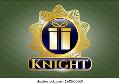  Golden emblem or badge with gift box icon and Knight text inside