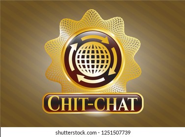  Golden emblem or badge with globalization icon and Chit-chat text inside