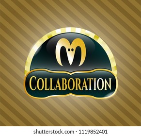  Golden emblem or badge with goat head icon and Collaboration text inside
