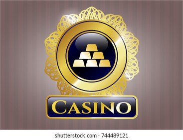  Golden emblem or badge with gold bullion icon and Casino text inside