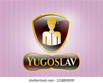  Golden emblem or badge with graduated icon and Yugoslav text inside