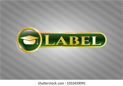  Golden emblem or badge with graduation cap icon and Label text inside