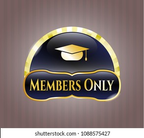  Golden emblem or badge with graduation cap icon and Members Only text inside