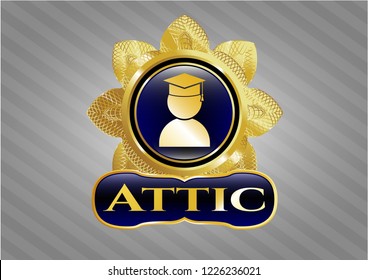 Golden emblem or badge with graduation icon and Attic text inside