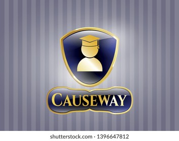  Golden emblem or badge with graduation icon and Causeway text inside