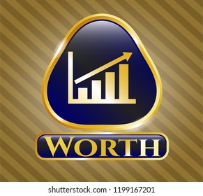  Golden emblem or badge with growth chart icon and Worth text inside