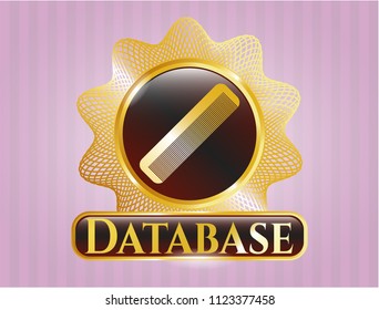  Golden emblem or badge with hair comb icon and Database text inside
