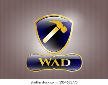 Golden emblem or badge with hammer icon and Wad text inside