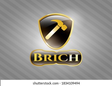 Golden emblem or badge with hammer icon and Brich text inside