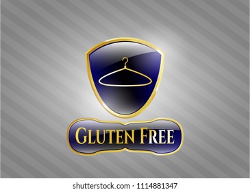   Golden emblem or badge with hanger icon and Gluten Free text inside