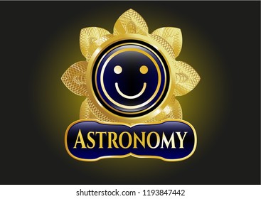  Golden emblem or badge with happy face icon and Astronomy text inside