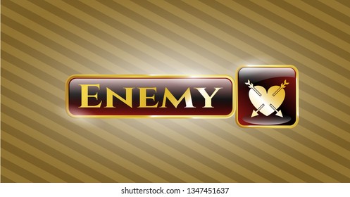  Golden emblem or badge with heart with two arrows icon and Enemy text inside