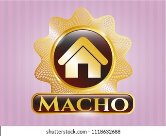  Golden emblem or badge with home icon and Macho text inside