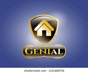  Golden emblem or badge with home icon and Genial text inside