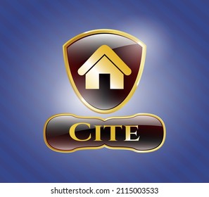 Golden emblem or badge with home icon and Cite text inside