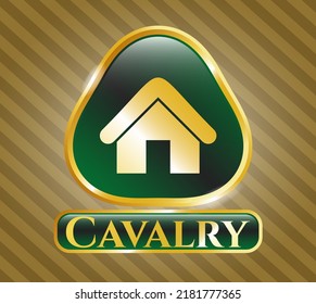 Golden Emblem Or Badge With Home Icon And Cavalry Text Inside