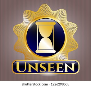  Golden emblem or badge with hourglass icon and Unseen text inside