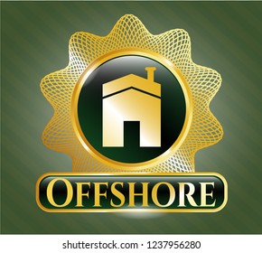  Golden emblem or badge with house icon and Offshore text inside