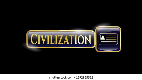  Golden emblem or badge with identification card icon and Civilization text inside