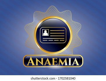 Golden emblem or badge with identification card icon and Anaemia text inside